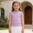 thumbnail image 2 of JAJAHO Girls Tank Tops For Kids Lettuce Trim Sleeveless Summer Top Crew High Neck Lightweight Solid Color Ribbed Basic Tee Ages 1-10 Years, 2 of 5