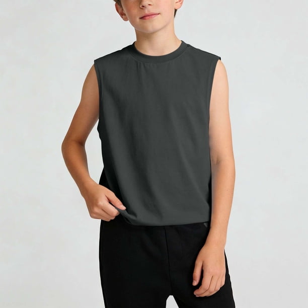 Camiseta de tirantes de cuello redondo para niña, de color liso, sin mangas, ideal para actividades al aire libre, cómoda, de talla mediana a grande, de poliéster.