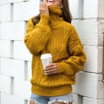 thumbnail image 2 of SWSMCLT Women's Soft Pullover Sweater Long Sleeve Winter Drop Shoulder Knitwear Top High Neck Cable Knit Warm Holiday Spring Yellow 18, 2 of 5