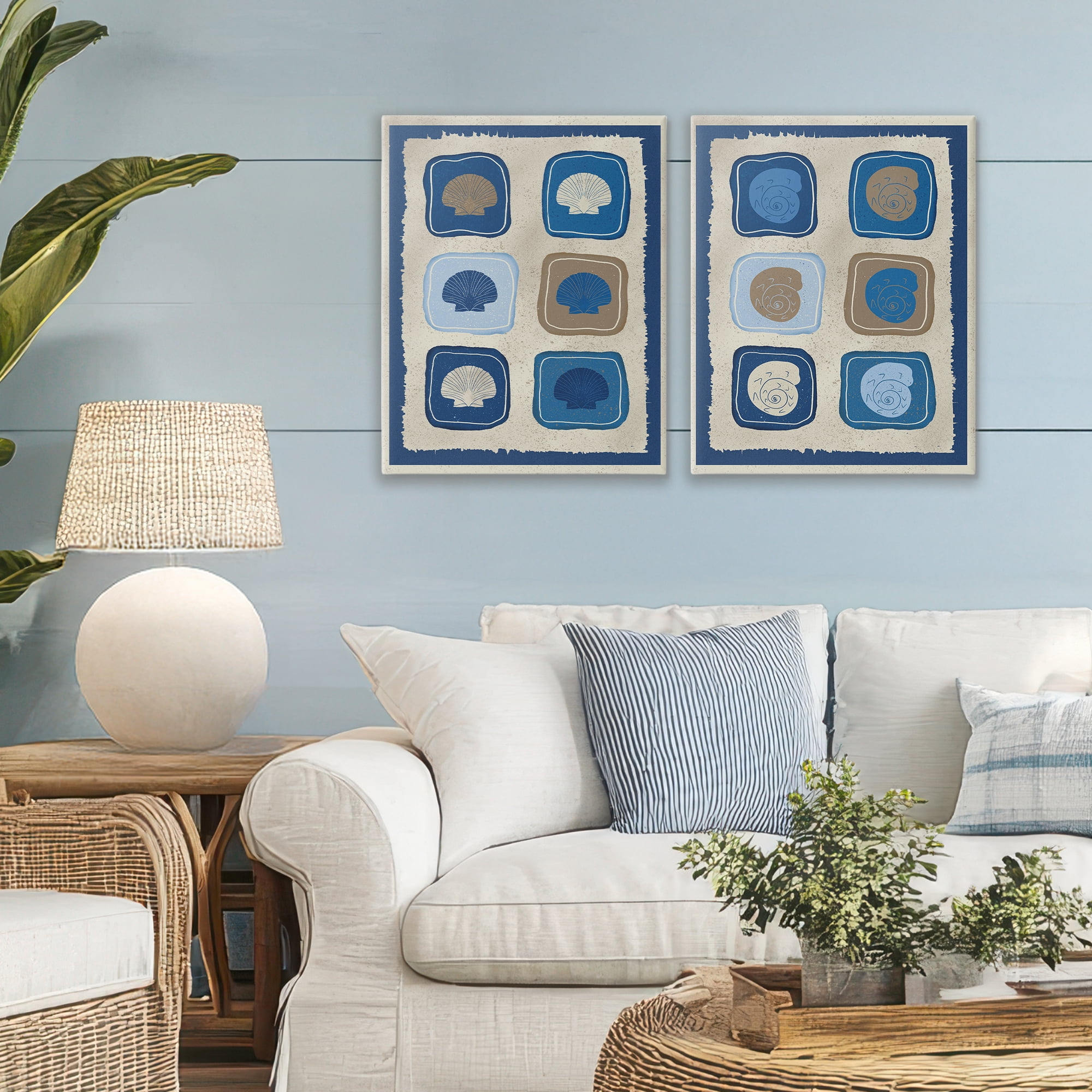 Stupell Industries Blue Blocked Seashells 2 Piece Canvas Wall Art Set, design by Julia Frost