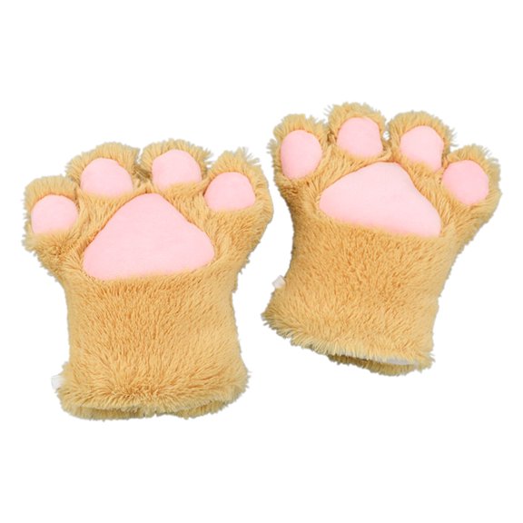 Fgnfyis Winter Gloves for Women Women Winter Cat Fingerless Cosplay Performance Convertible Mittens Plush Warm Brown