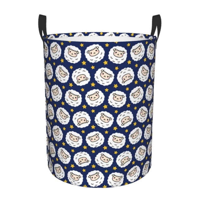 Balery Cute Sheep With Star Cesta de ropa redonda con asas, impermeable, independiente, para ropa, juguetes, dormitorio y familia-Medium