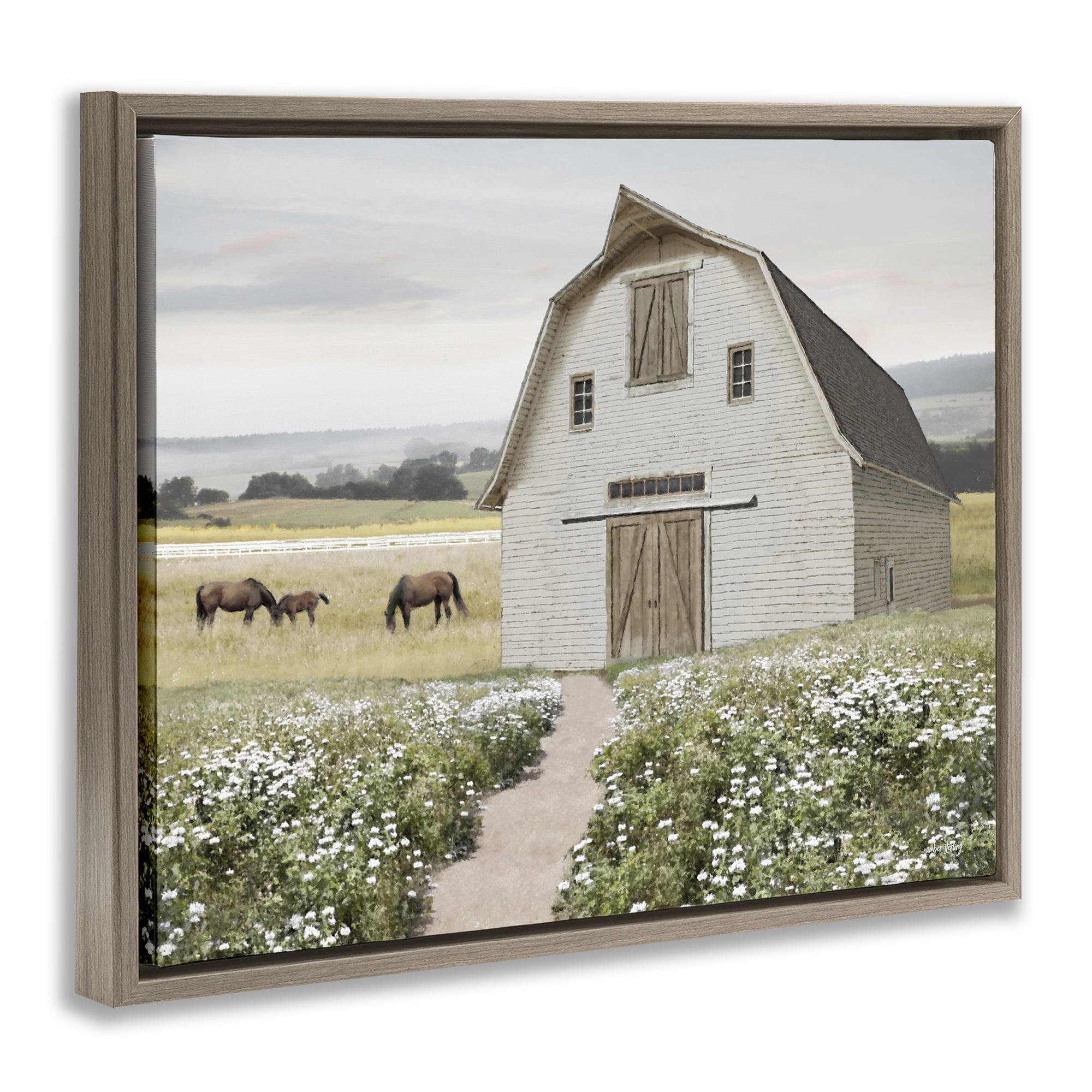 Stupell Industries Charming Path to Barn Landscape & Nature Painting Brown Floater Framed Canvas Art Print Wall Art, 31 x 25
