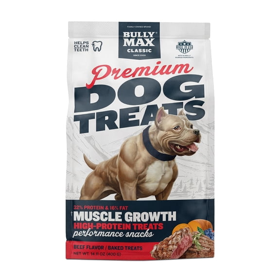 Bully Max High-Protein Beef Flavor Baked Treats for Dogs, 14.11 oz Bag