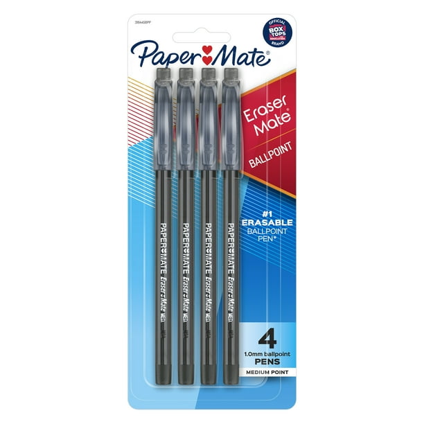 Paper Mate EraserMate Erasable Pens, Medium Point, Black, 4 Count
