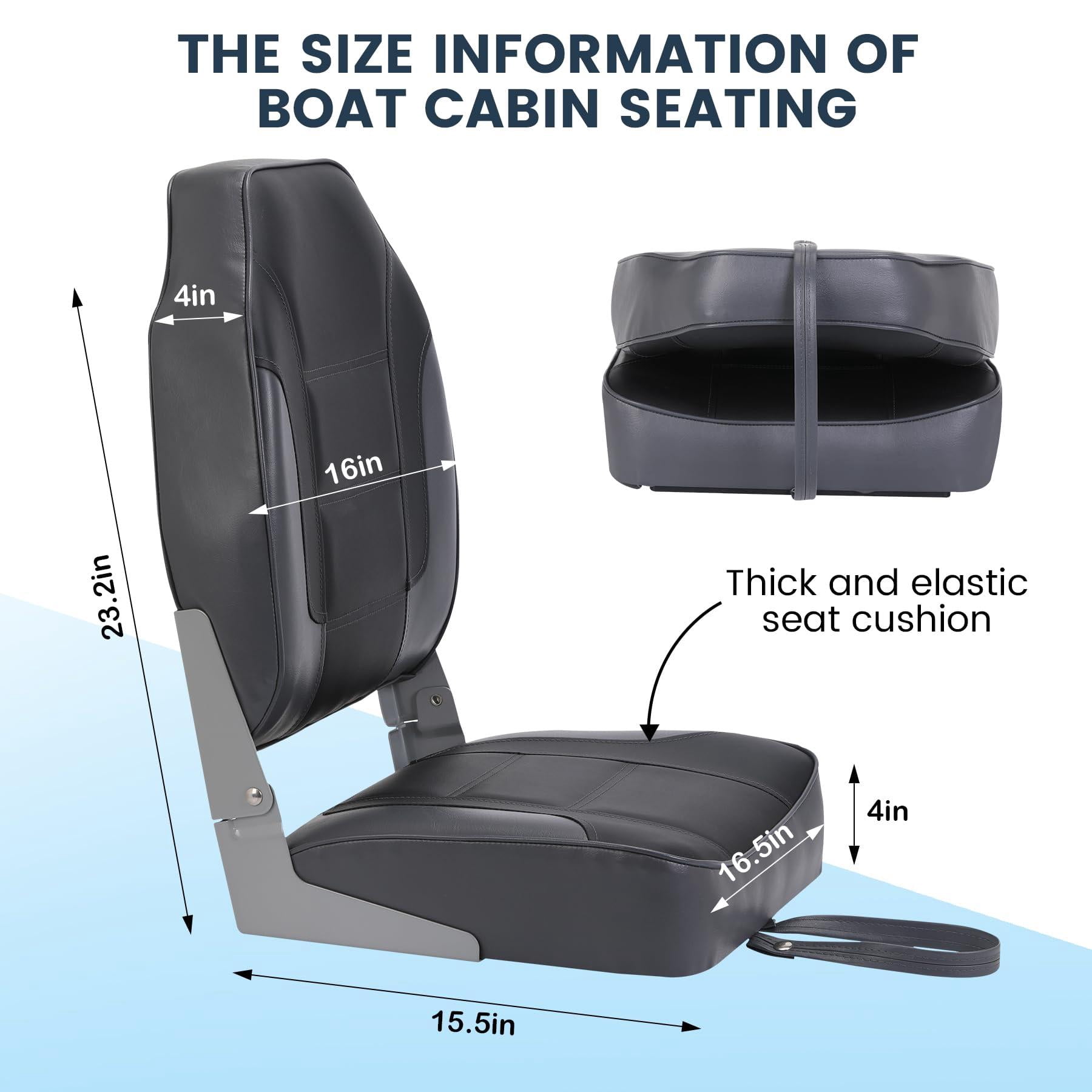 Mescukay 2 Pack High Back Folding Boat Seats - Elastic Cushion Boat Chair, Waterproof Fishing for Bass Tracker for Sightseeing Chair, Speedboat