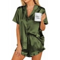 thumbnail image 1 of Ekouaer Womens Satin Pajamas Set Button Down 2 Piece Silk Pjs Shorts Set Ruffle Lingerie Notch Collar Sleepwear S-XXL, 1 of 6