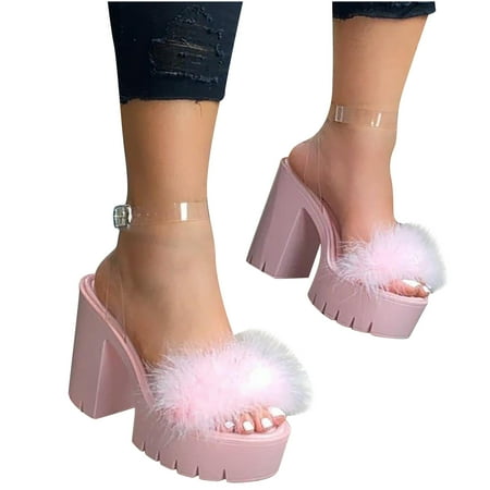 

Lyinloo Women Thick-Bottom Sloped Sandals Solid High-Heeled Wedges Platform Shoes Pink 42