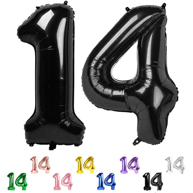 Globo número 14 Enyeopd de 40 pulgadas, negro, para 14 cumpleaños