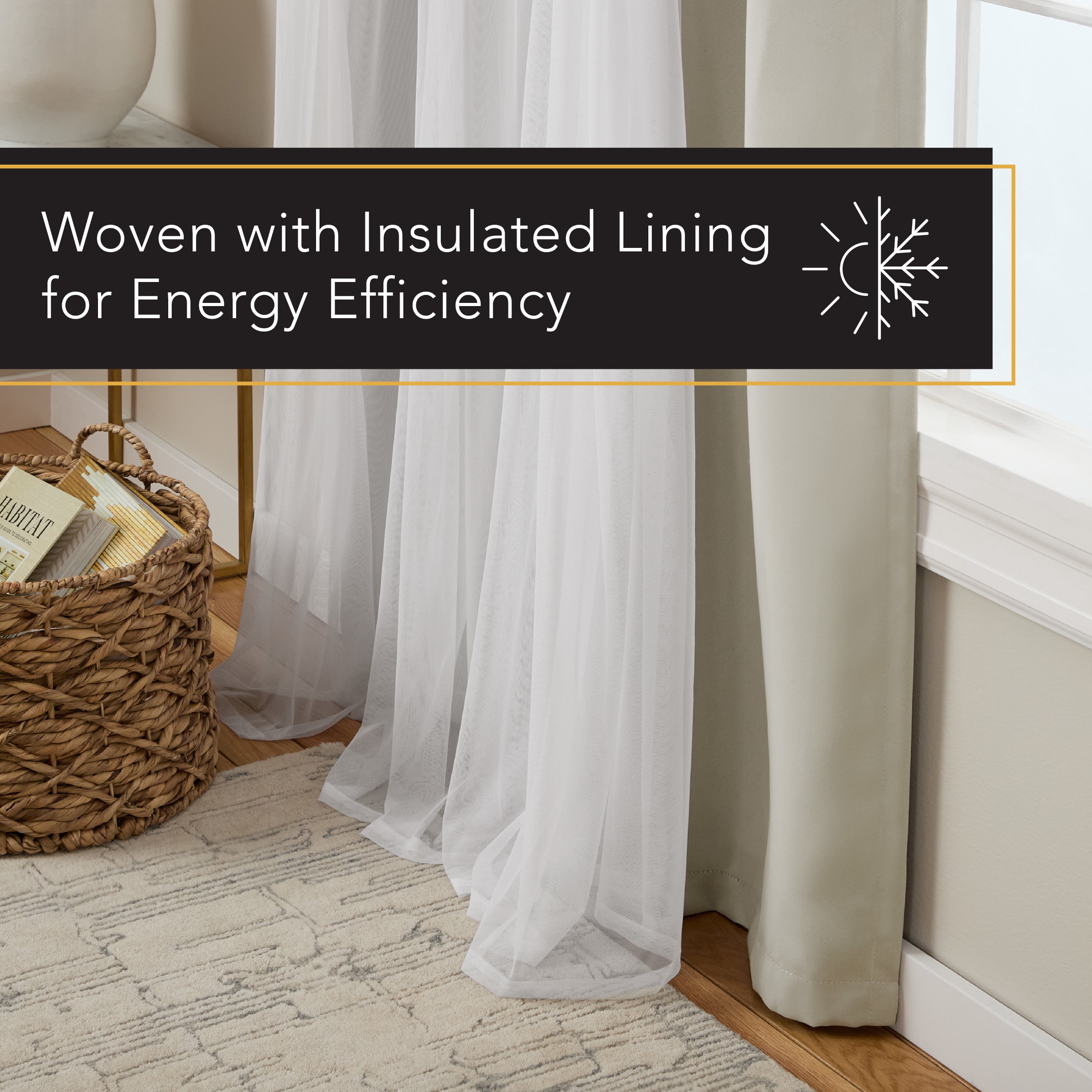 TOWN & COUNTRY LUXE Talia Double Layer Indoor Curtains, Sheer and Room Darkening Blackout, Grommet Top, Energy Efficient, 2-Pack Set, 52"x96", Cloud Grey