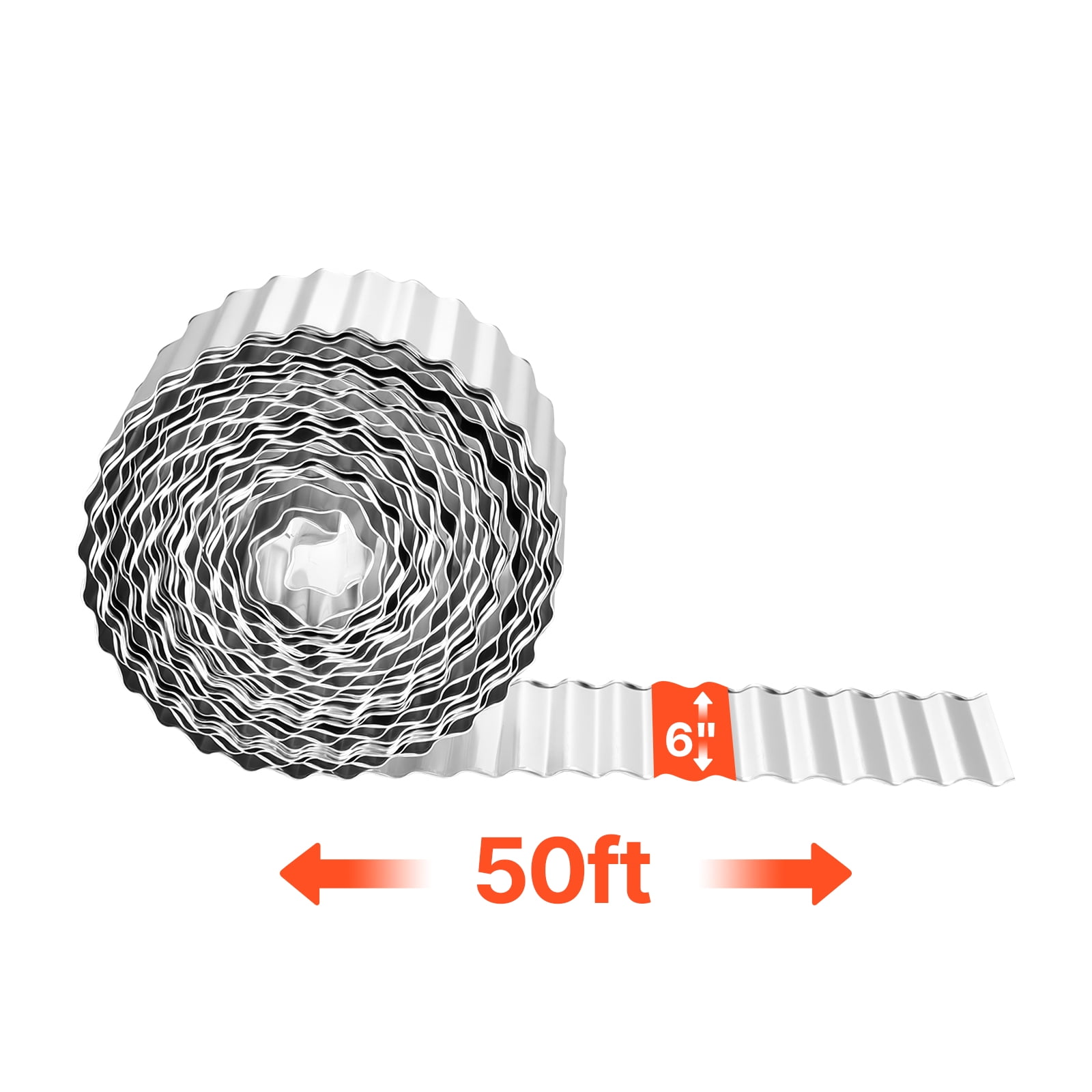 VEVOR Galvanized Steel Landscape Edging, 50 ft x 6 in Metal Edging for Landscaping with Gloves, Easy-to-Install Bendable Metal Strips, Heavy Duty Metal Garden Edge Border for Flower Bed, Yard Pathway
