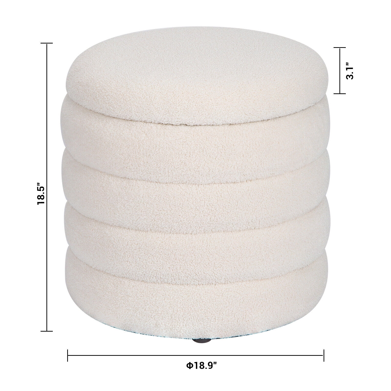 19" Round Storage Ottoman Sherpa Foot Rest Footstool Upholstered Storage Stool Seat White