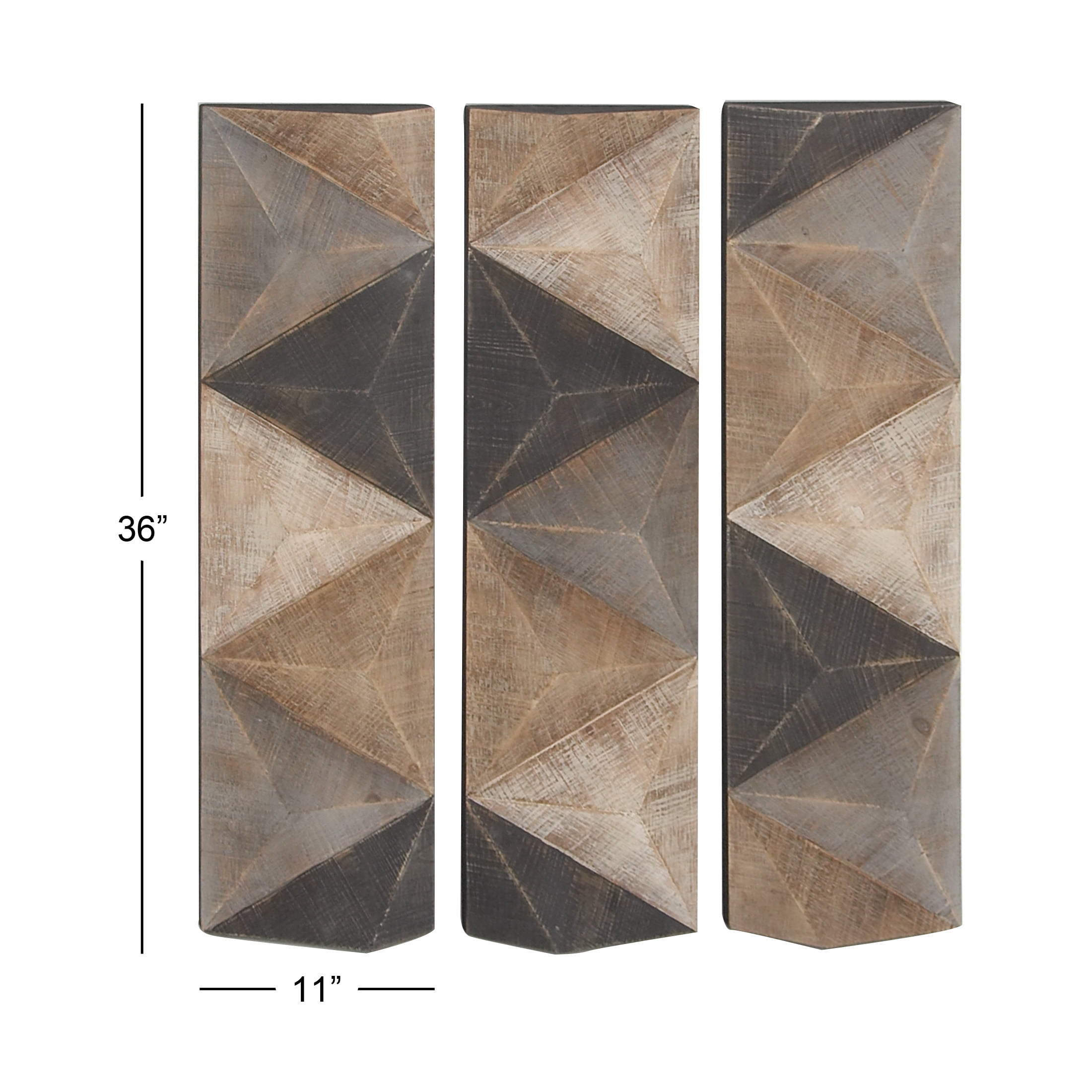 DecMode Farmhouse Carved Wood Triangle Tiles Pattern Wall Décor with Brown/Gray Finish, 11"W x 36"H