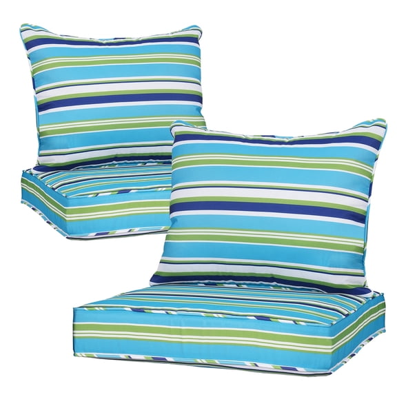 FKS LIFE Outdoor Deep Seat Cushion Set 24 x 24 x 4 Waterproof Fade Resistant for Chairs and Sofas (2 Set)