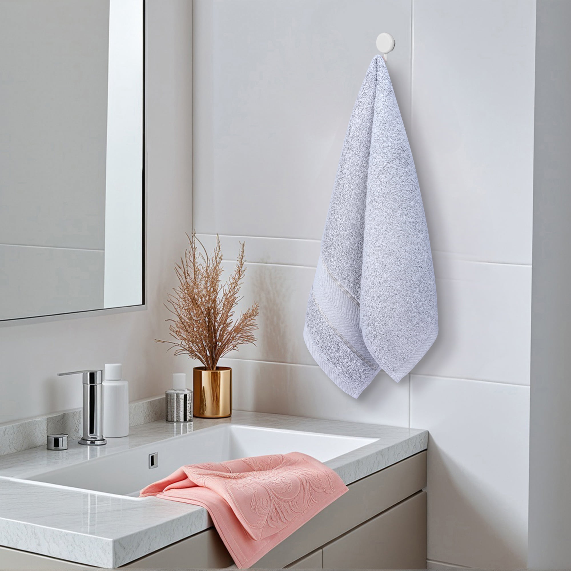 Unique Bargains 4 Pcs Hand Towel Light Grey/Blue 14" x 30"/13" x 29"