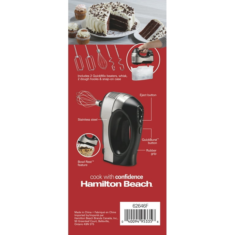Hamilton Beach Electric Hand Mixer, 6 Speeds + Stir Button, 300 Watts of  Peak Power for Powerful Mixing, Includes Whisk and Storage Clip, Black