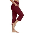 thumbnail image 4 of Clearance Sale! Yoga Pants for Women Capris Loose Wide Straight Leg Cropped Pants High Waist Tummy Control Capri Legging with Pockets Athletic Exercise Pants Wine Xxl, 4 of 4
