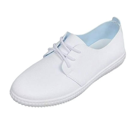DVKOVI Women s Shoes Flats Shoes Women Dressy Comfortable Ladies Fashion Solid Color Leather Round Toe Lace Up Comfortable Flat Bottomed Casual Shoes Slip On Shoes Women Comfortable White 39