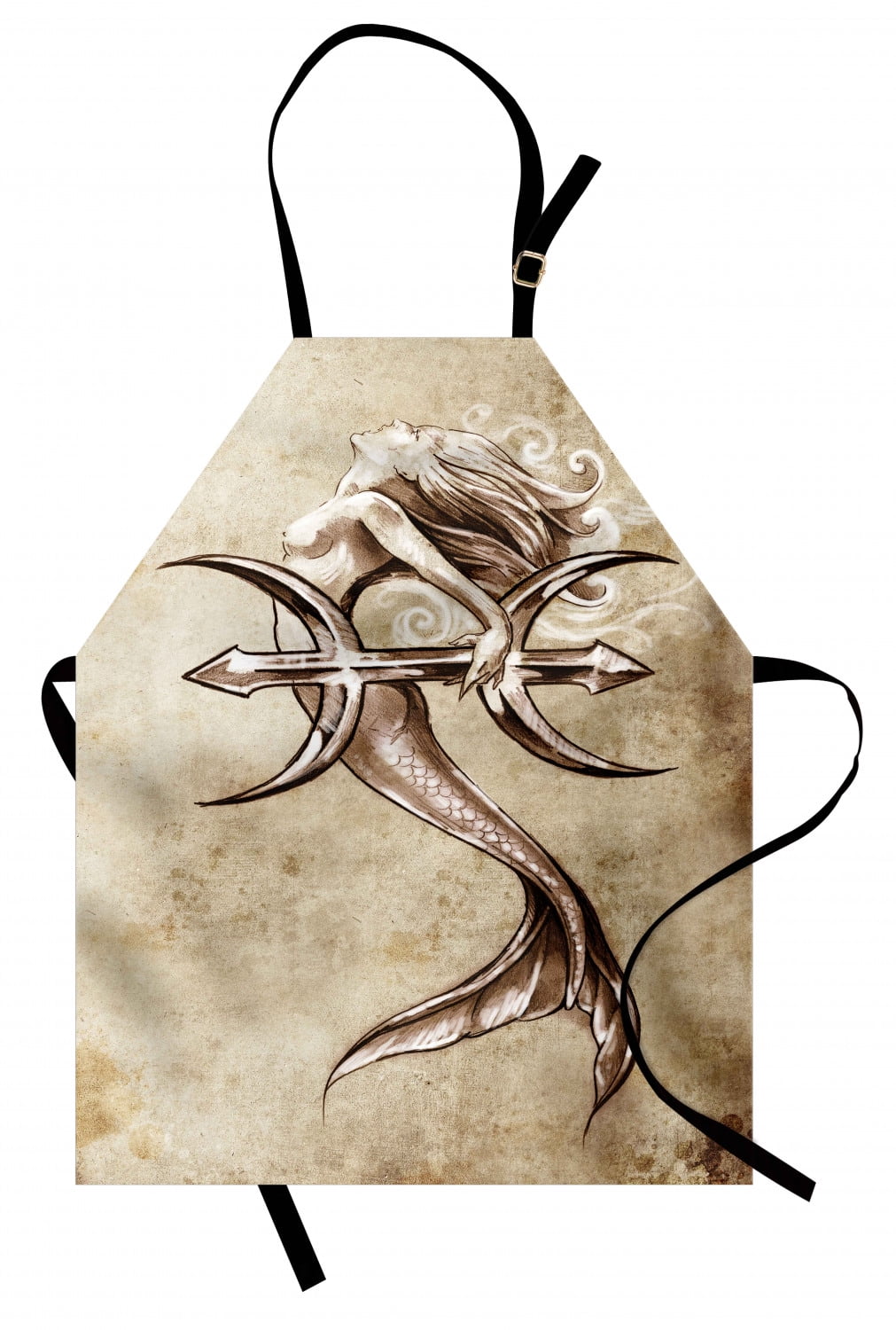 Mermaid Apron Vintage Mermaid in the Sea with an Anchor Mythical Aquatic Creature Graphic Art
