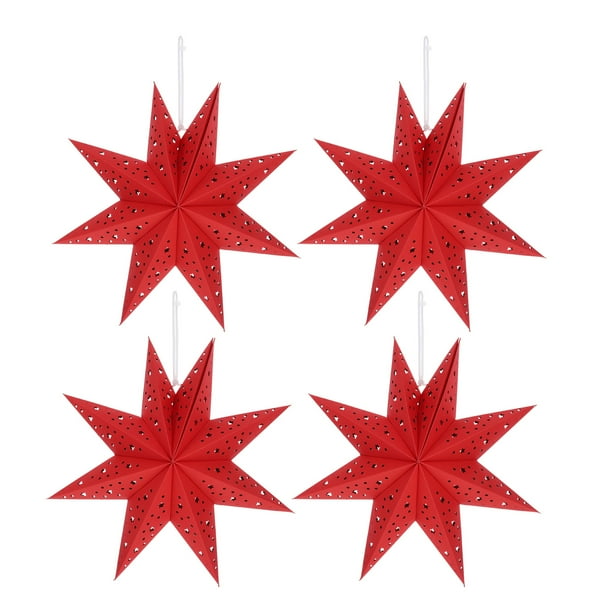 4 linternas de papel con forma de estrella: pantalla decorativa navideña de origami, pantalla LED colgante, decoración reutilizable para ventanas navideñas, fiestas y eventos.