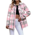 thumbnail image 2 of vigerkar Womens Buffalo Plaid Flannel Shirt Jacket Long Sleeve Collar Button Down Shacket Coats Lightweight Tops (Pink, M), 2 of 7