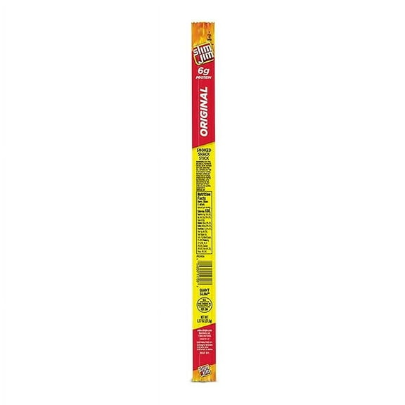 Slim Jim Giant Sized Original Snack Stick, Easy, On-The-Go School, Work And Travel Snacks, 0.97 Oz Meat Snacks - Pack of 2