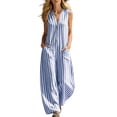 thumbnail image 2 of Casual Summer Sleeveless Jumpsuit With V-Neck Button Front And Striped Pattern, Solid Loose Fit, 2 of 6
