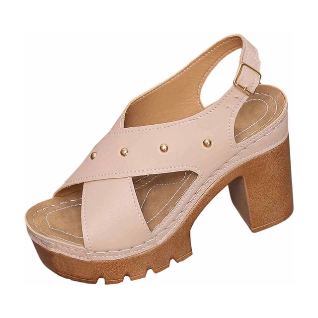 Sandales Beiges pour Femmes pour Dames Été Décontractées à Bout Ouvert Style Fish Mouth Talons pour Extérieur Intérieur Semelle Confortable et Bout Rond Design Taille 38