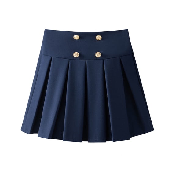 Zpanxa Girls Skirts Kids Girls Skirt Casual Pleated Plain Lined Elastic Waist Preppy Style Kids Skirts Navy 5 Years