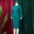 thumbnail image 5 of AURA Plus Size Elegant Round Neck Pencil Midi Dress Nine Sleeve High Waist Office African Work Dress with Belt, 5 of 10