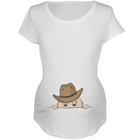 

Peeking Baby Cowboy White Maternity Soft T-Shirt - X-Large