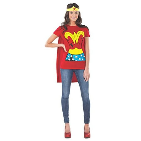 DC Comics Wonder Woman T-Shirt With Cape And Headband, Red, Large Costume