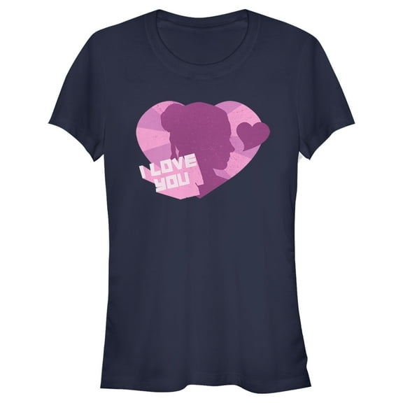 Junior's Star Wars Princess Leia I Love You Heart  Graphic Tee Navy Blue Medium