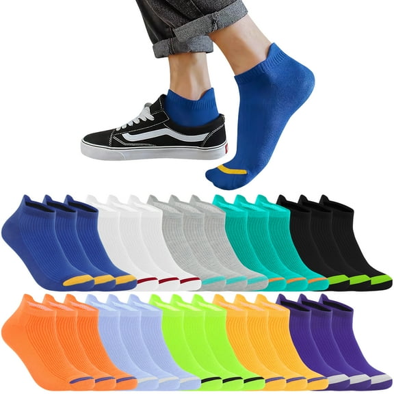 Usavemo 20 Pairs Mens Low Cut Ankle Socks Colorful Socks with Tab for Men Size 9-11