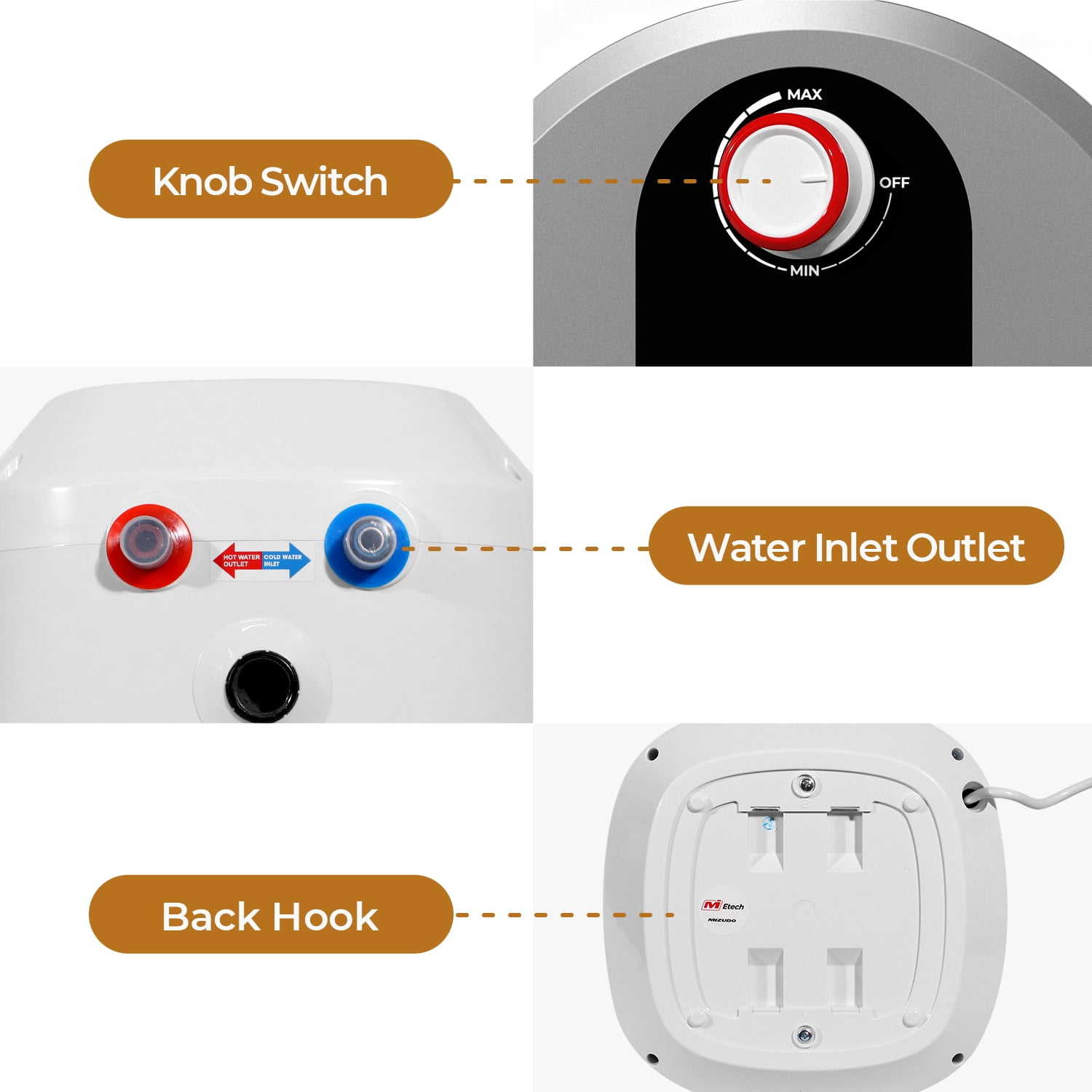 Mizudo 1440-Watt 120-Volt Electric Water Heater, 2.5 Gal Capacity with 6-Year Tank Warranty