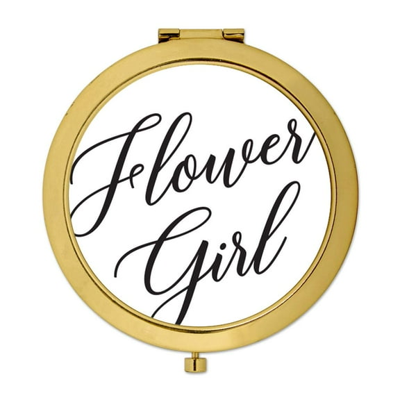 Koyal Wholesale Gold Compact Mirror Flower Girl Wedding Gift, White, 1-Pack