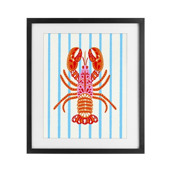 Stupell Industries Bohemian Bright Boho Lobster on Stripes Black Framed Print Under Glass, 13 x 16, by Indira Prieto | IndySign