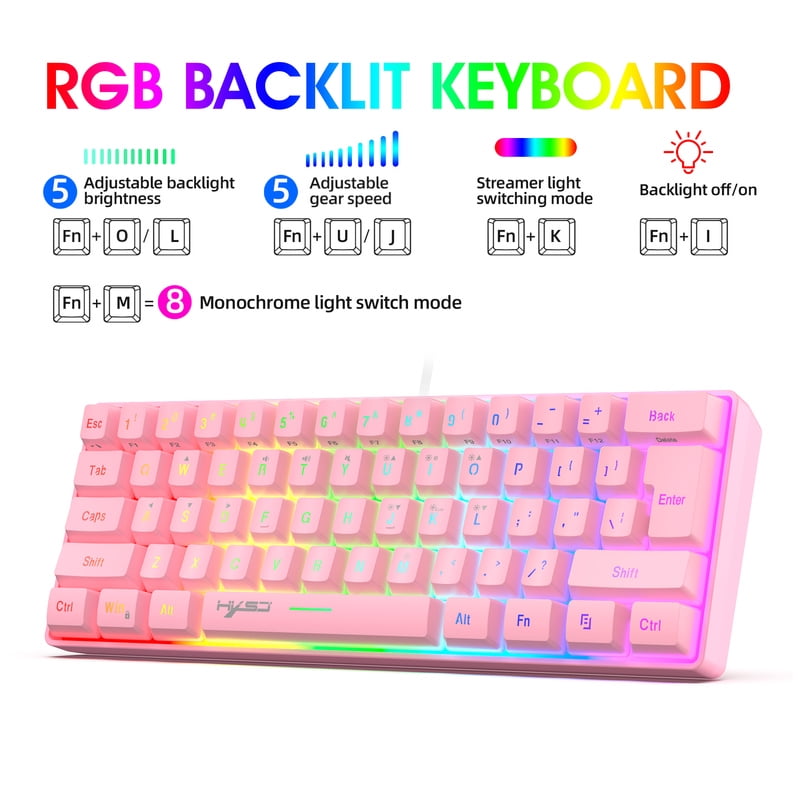 Mini 60% Gaming/Office Keyboard,Waterproof Keycap Type Wired RGB Backlit Compact Computer Keyboard For Windows/Mac/Laptop Pink