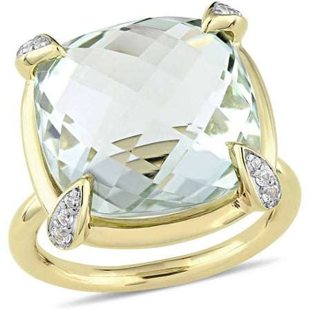 15-1/8 Carat T.G.W. Green Amethyst and White Sapphire 14kt Yellow Gold Cocktail Ring