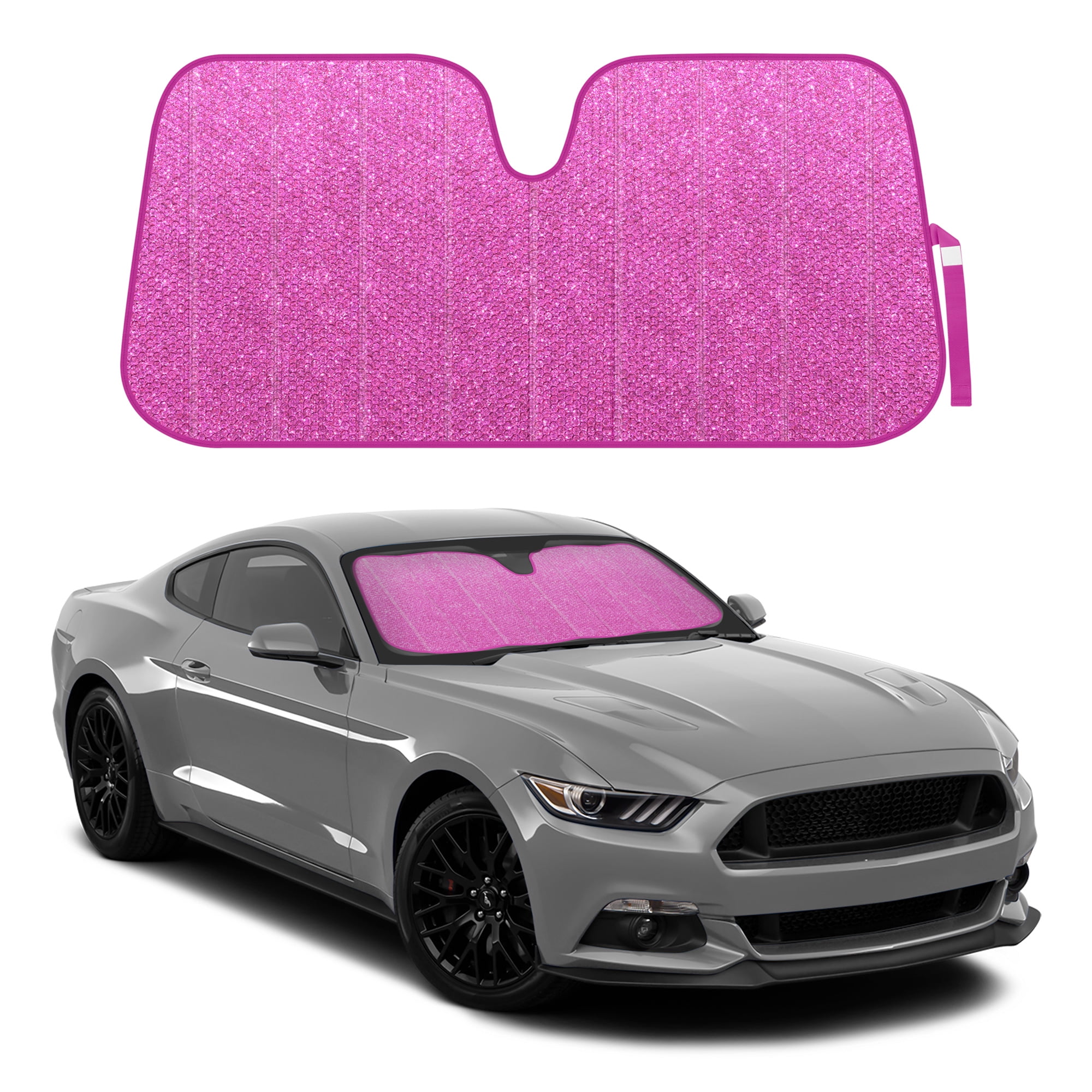 Pink Glitter Front Windshield Shade-Accordion Folding Auto