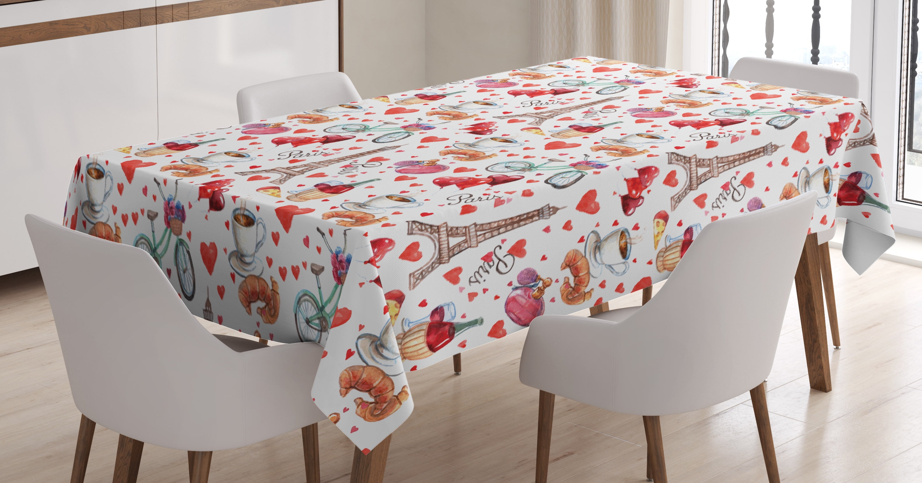 Romantic Tablecloth, Valentines Day Themed Paris Coffee Wine Parfumes