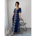 thumbnail image 4 of Navy Blue V-Neck Embroidered A-Line Maxi Dress With Short Sleeves And Self-Tie Waist, 4 of 6
