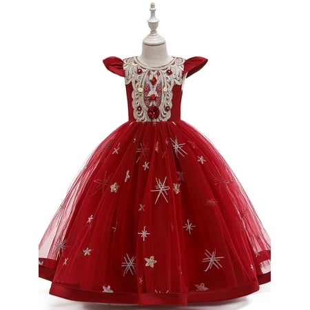 

elfinBE Baby Girl Princess Floral Mesh Petal Sleeve Embroidered Evening Dress 2-11T