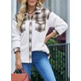 thumbnail image 3 of Asyoly Womens Flannel Plaid Contrast Color Shacket Jacket Long Sleeve Fuzzy Fleece Button Down Coat Cozy Sherpa Outwear, 3 of 7