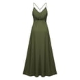 thumbnail image 4 of Hulanddfd Women's Dress V-Neck Halter Sleeveless Solid Color Backless Dress Green Size S, 4 of 4