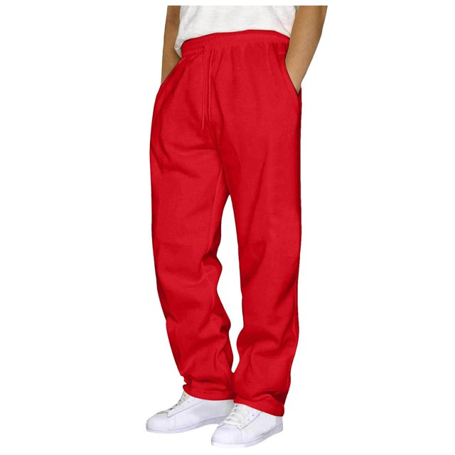 HBFAGFB Pants for Men Comfortable Simple Sweatpants Loose Straight Trouser with Pockets Red Size S