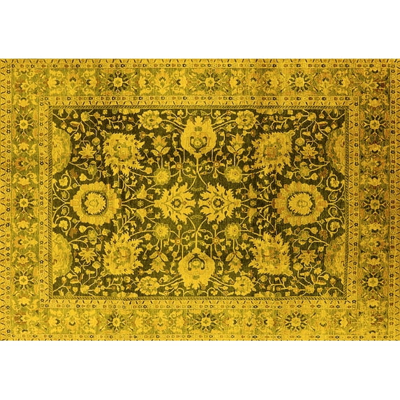 Ahgly Company Machine Washable Indoor Rectangle Oriental Yellow Industrial Area Rugs, 6' x 9'