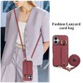 thumbnail image 3 of ELEHOLD Case for iPhone 16, Shockproof PU Leather Crossbody Wallet Case with Wrist Strap & Kickstand & Card Holder,Winered, 3 of 8