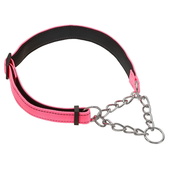 Uxcell Dog Chain Collars, No Pull Dog Collar Adjustable Reflective Nylon with Alloy Steel Chain, (XL-28 Inch, Pink)