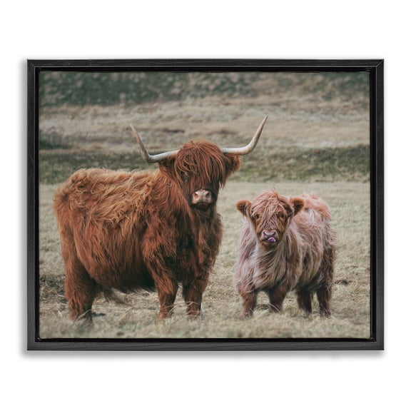 Mom & Baby Cow Black Framed Floater Canvas Wall Art, design by Lettered and Lined